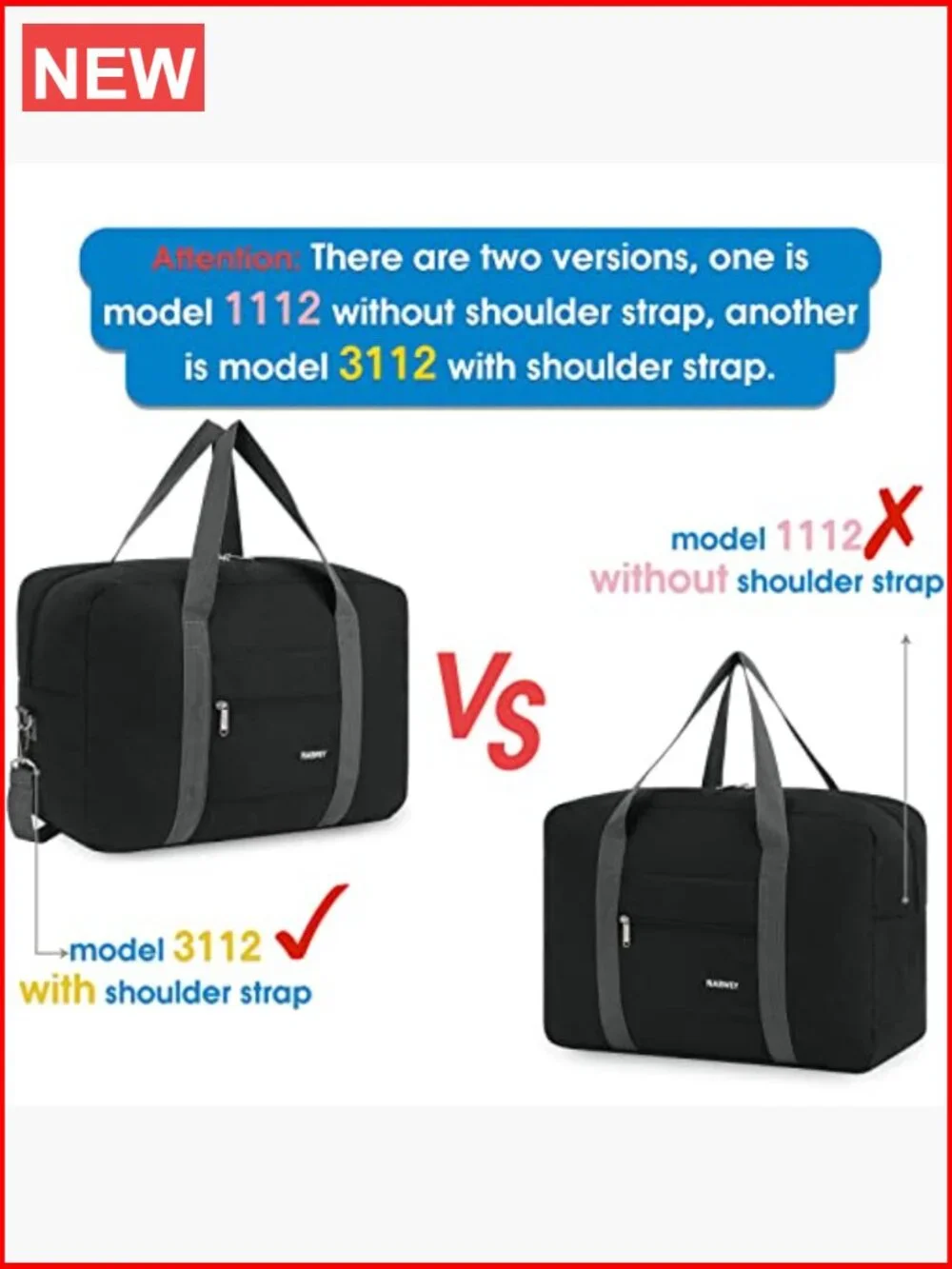 Personal Item Travel Duffel Bag Foldable Carry on with Laptop Compartment